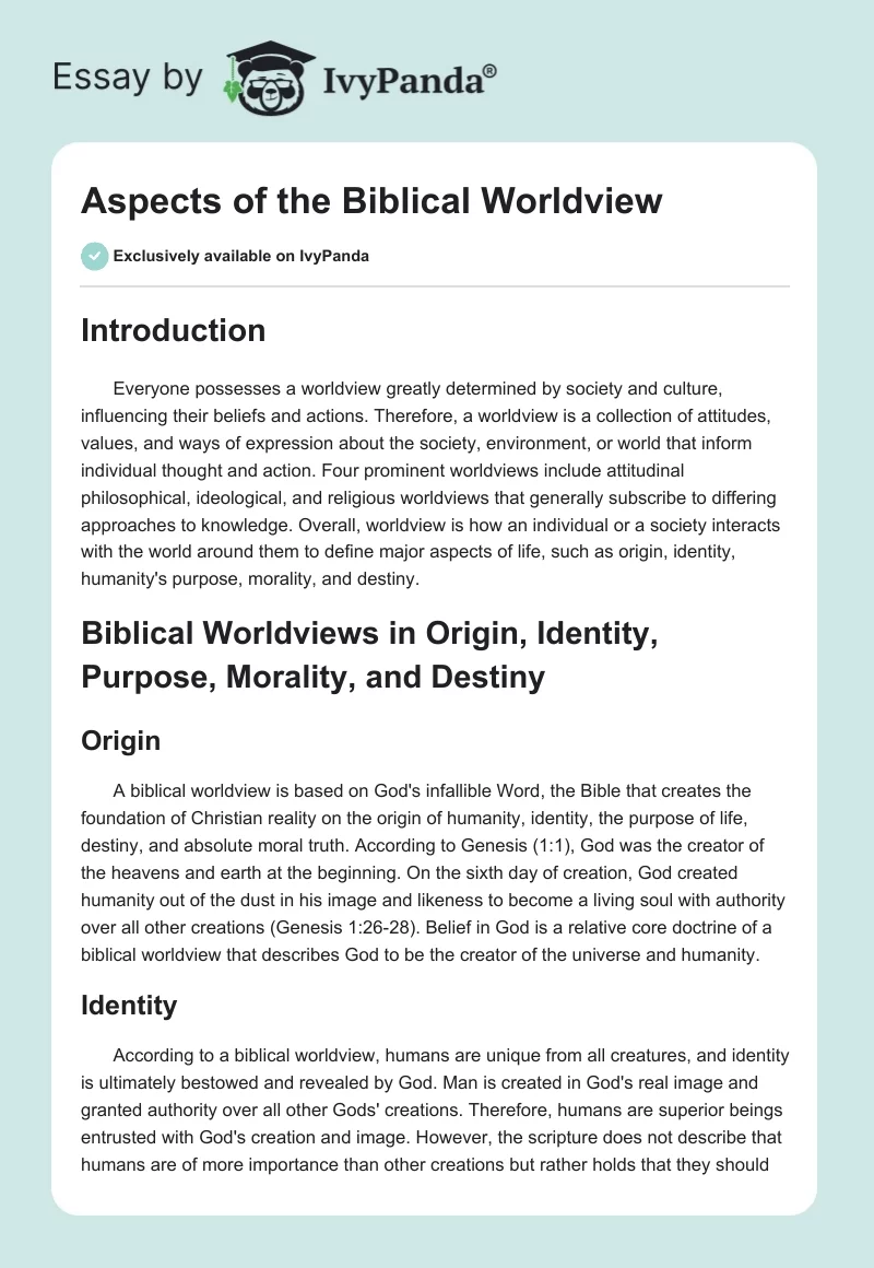 Aspects of the Biblical Worldview. Page 1