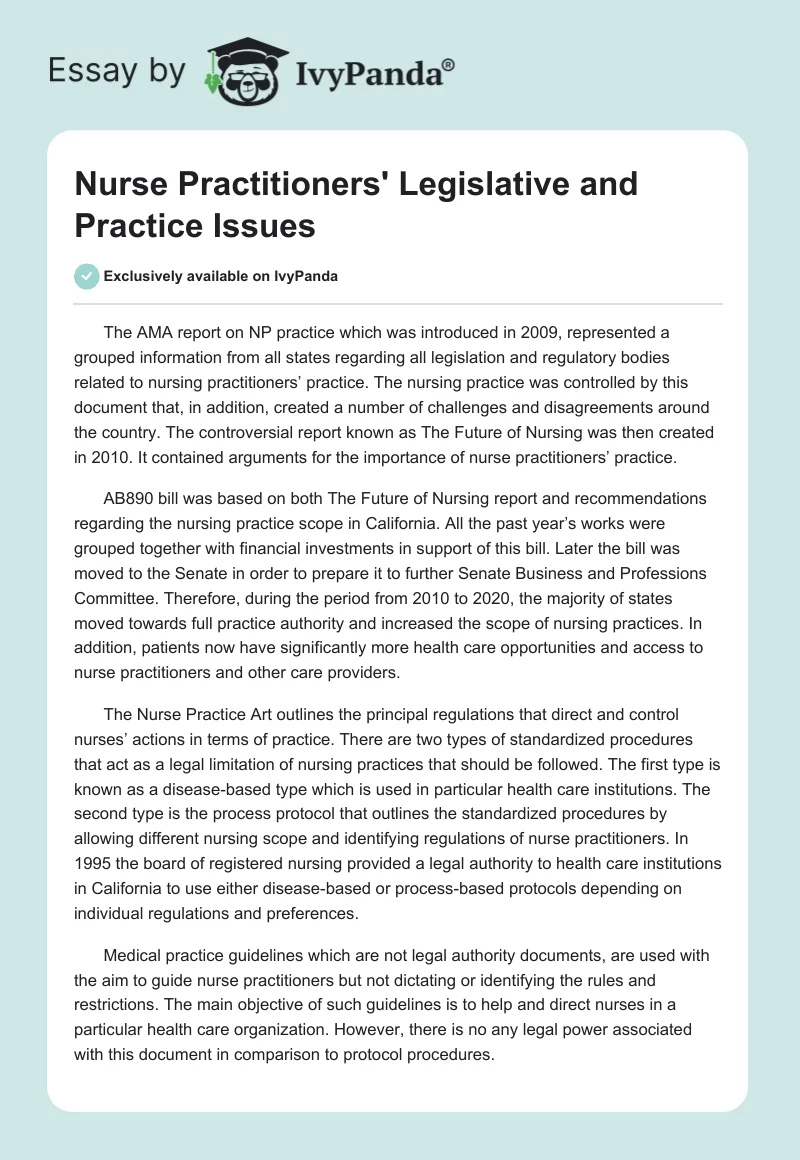 Nurse Practitioners' Legislative and Practice Issues. Page 1