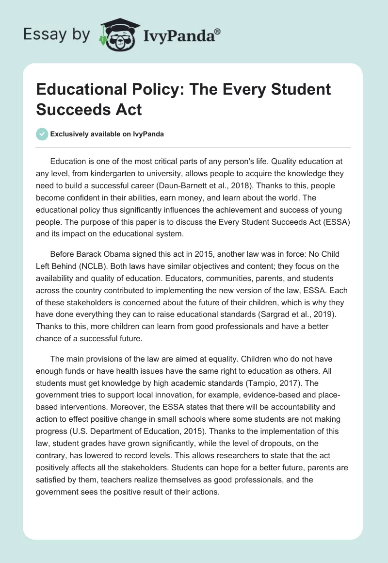Educational Policy: The Every Student Succeeds Act. Page 1