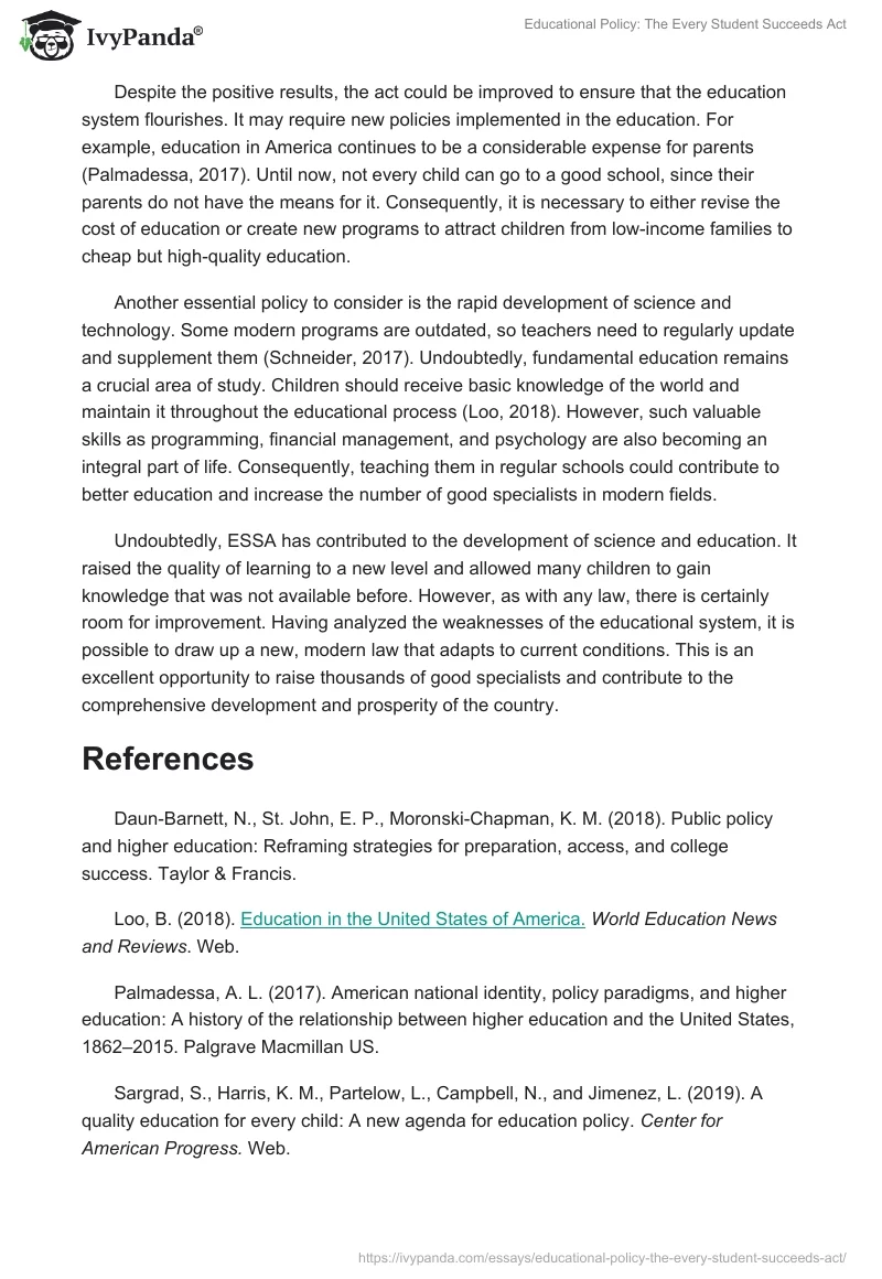 Educational Policy: The Every Student Succeeds Act. Page 2