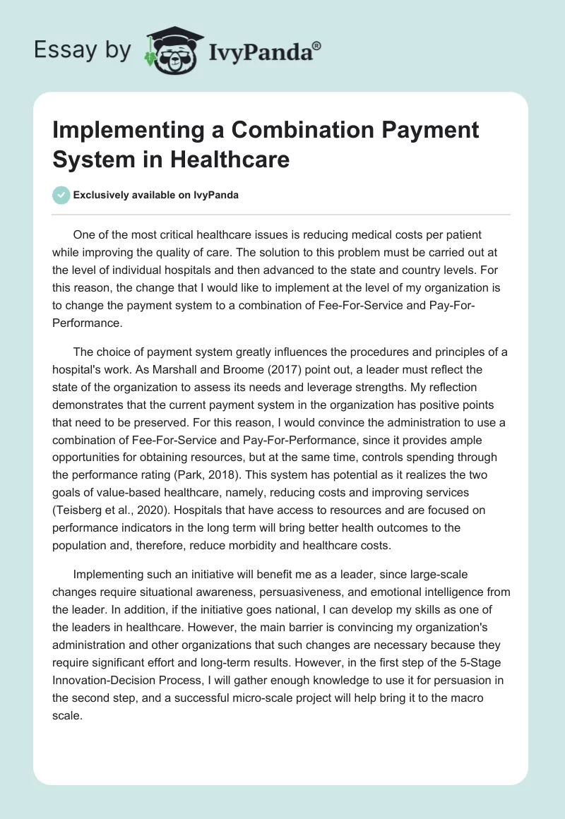 Implementing a Combination Payment System in Healthcare. Page 1