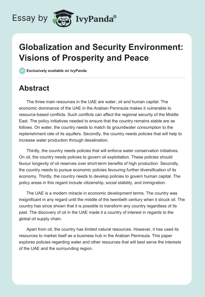 Globalization and Security Environment: Visions of Prosperity and Peace. Page 1