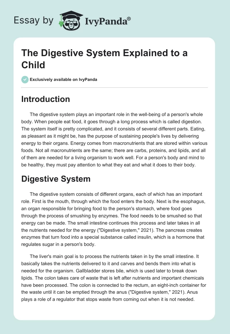 The Digestive System Explained to a Child. Page 1