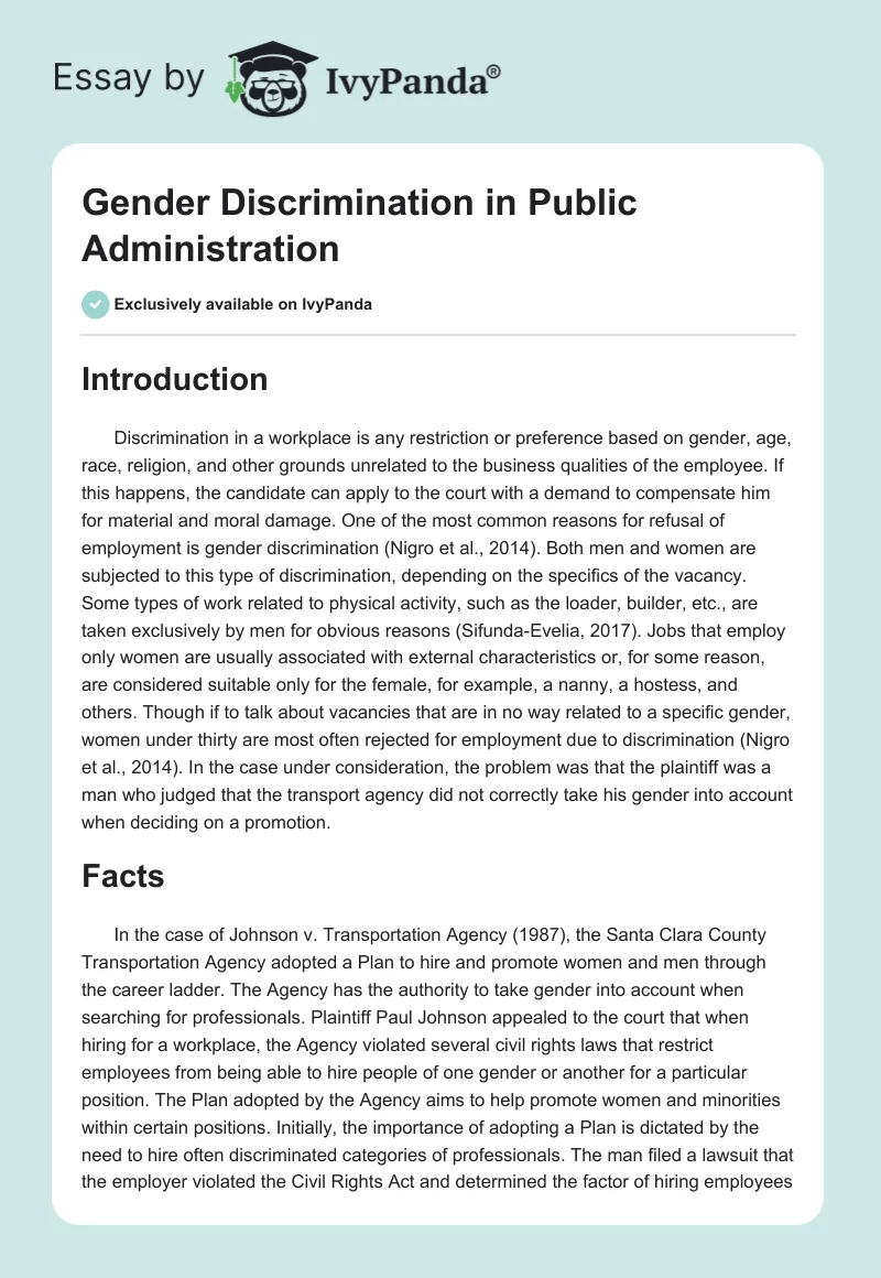 Gender Discrimination in Public Administration. Page 1