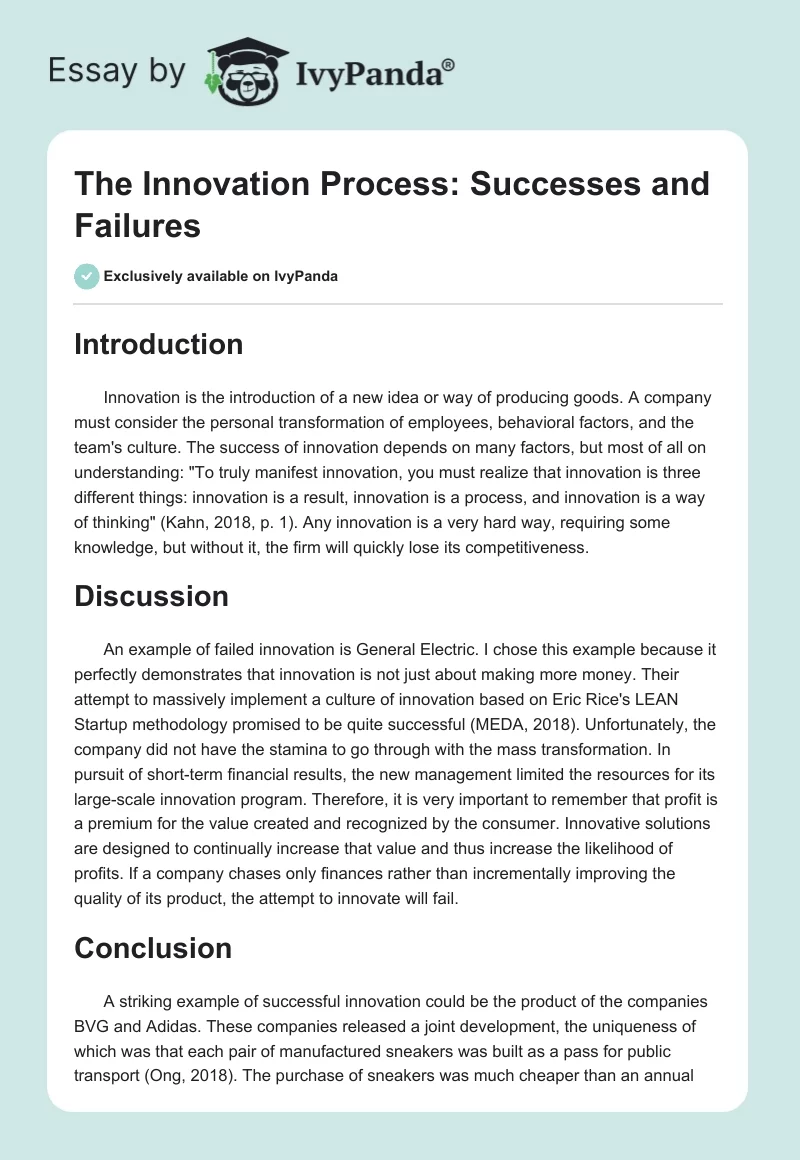 The Innovation Process: Successes and Failures. Page 1