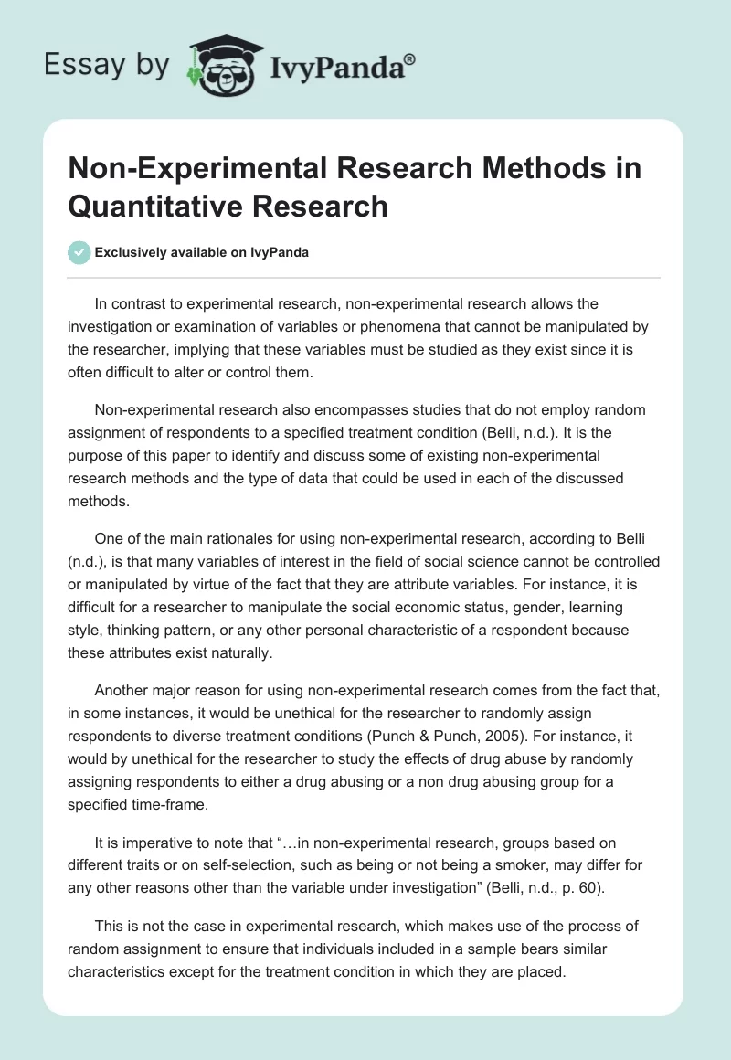 Non-Experimental Research Methods in Quantitative Research. Page 1