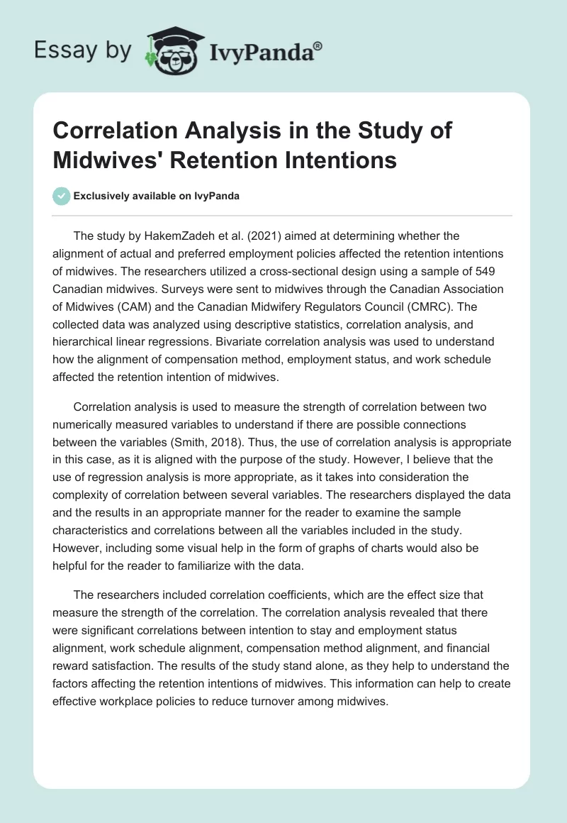 Correlation Analysis in the Study of Midwives' Retention Intentions. Page 1