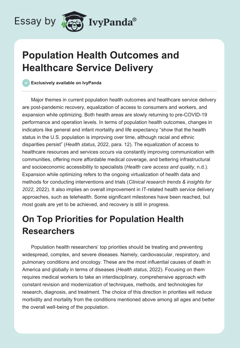 Population Health Outcomes and Healthcare Service Delivery. Page 1