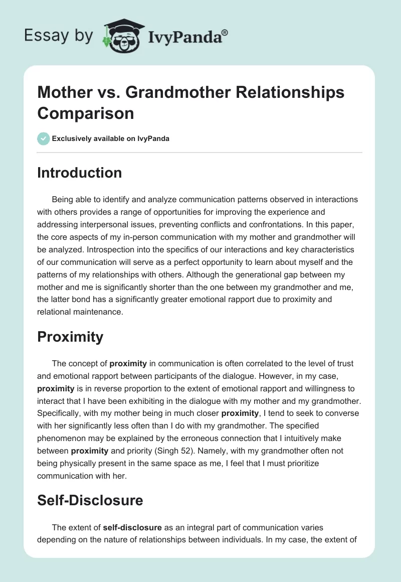 Mother vs. Grandmother Relationships Comparison. Page 1