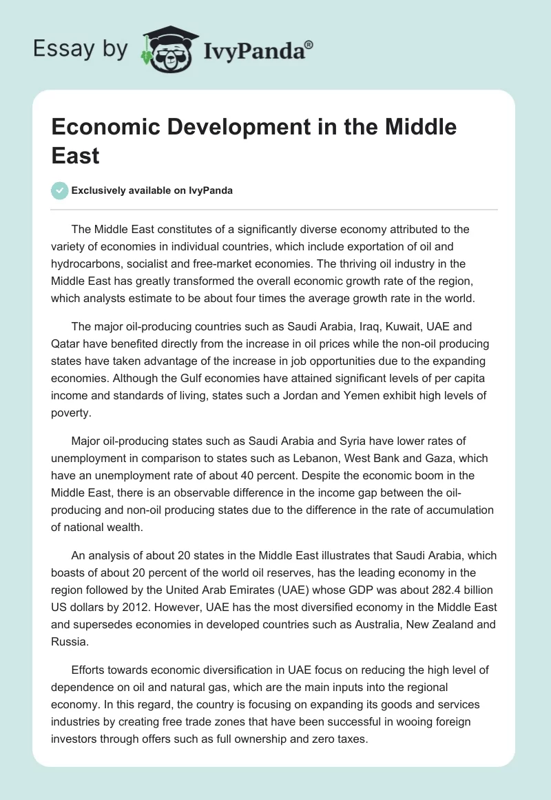 Economic Development in the Middle East. Page 1