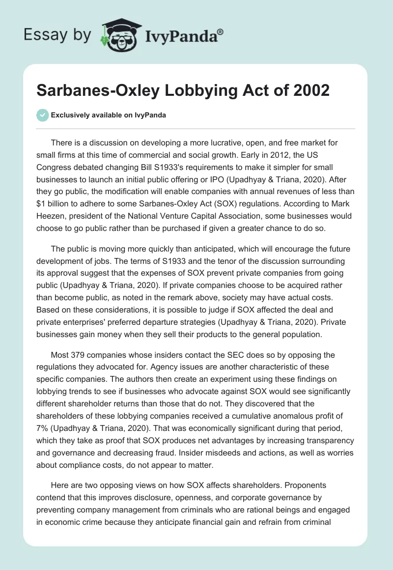 Sarbanes-Oxley Lobbying Act of 2002. Page 1