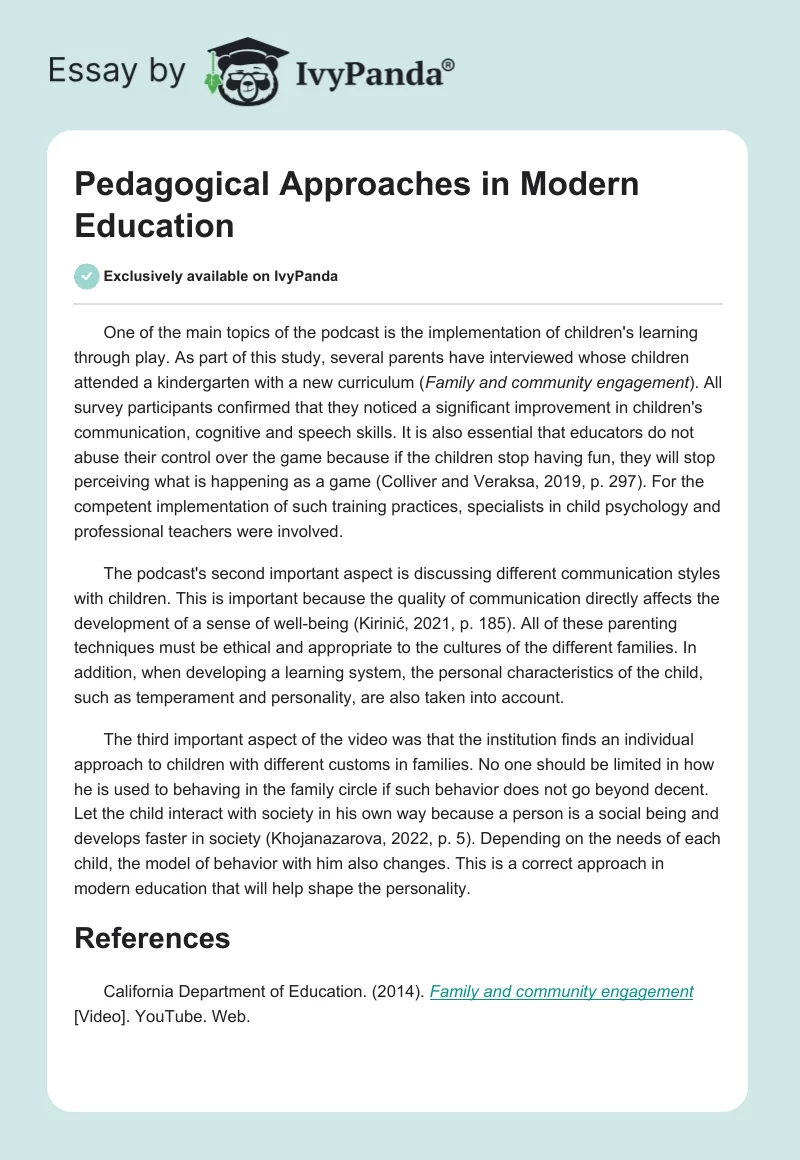 Pedagogical Approaches in Modern Education. Page 1