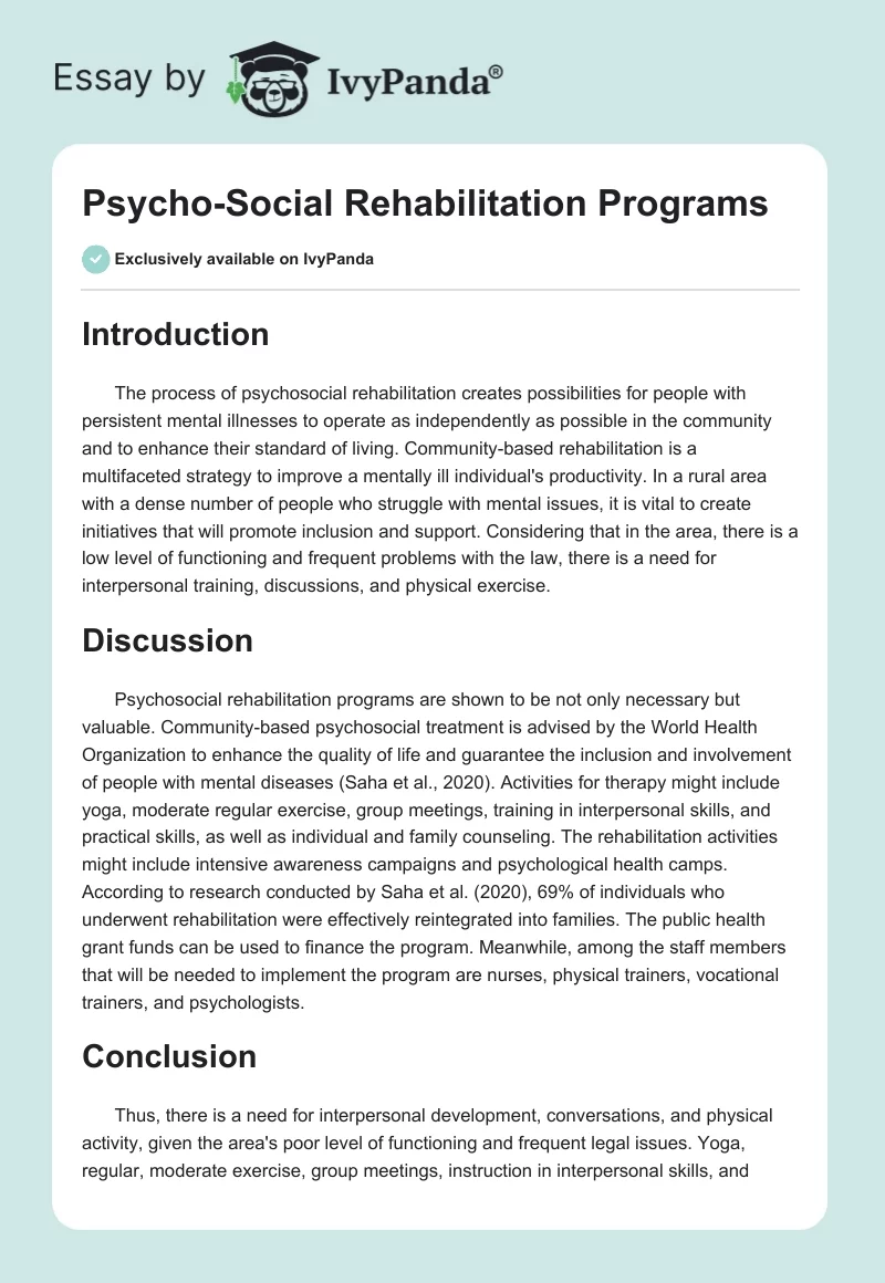 Psycho-Social Rehabilitation Programs. Page 1
