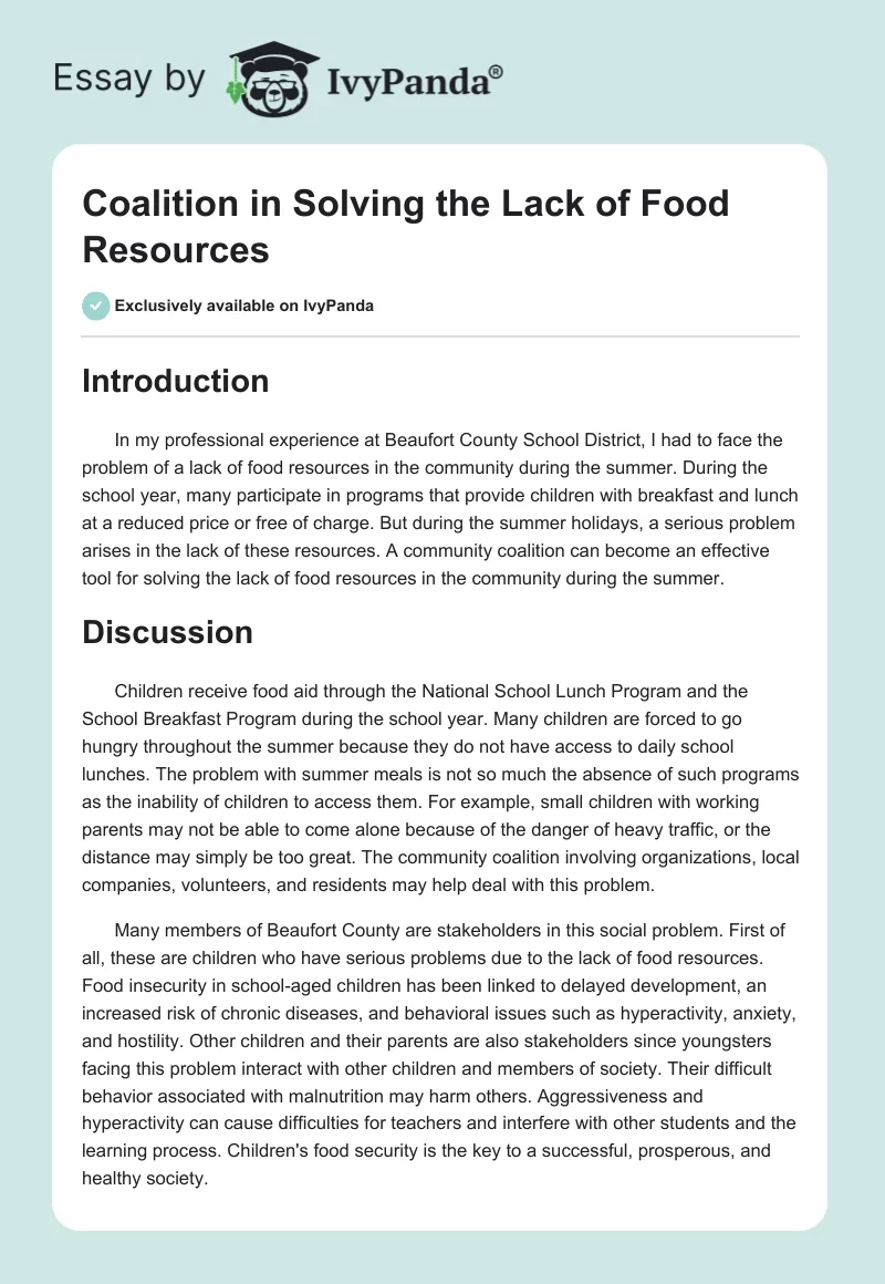 Coalition in Solving the Lack of Food Resources. Page 1