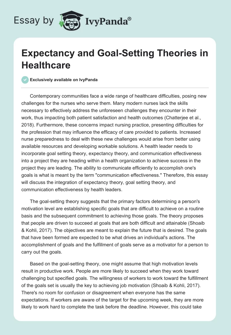 Expectancy and Goal-Setting Theories in Healthcare. Page 1