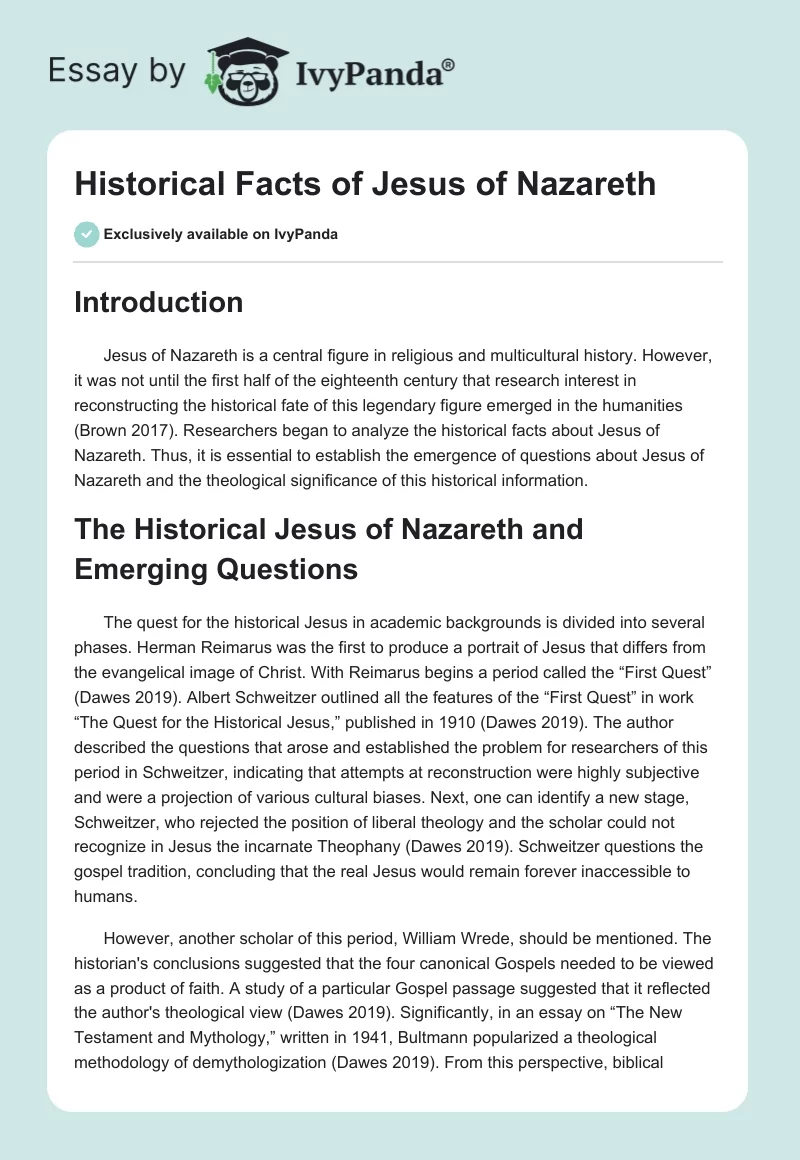 Historical Facts of Jesus of Nazareth. Page 1