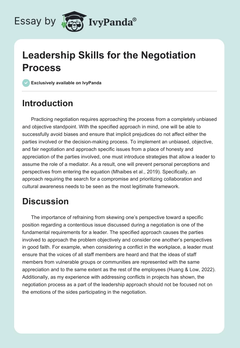 Leadership Skills for the Negotiation Process. Page 1