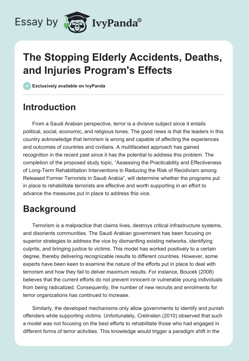 The Stopping Elderly Accidents, Deaths, and Injuries Program's Effects. Page 1