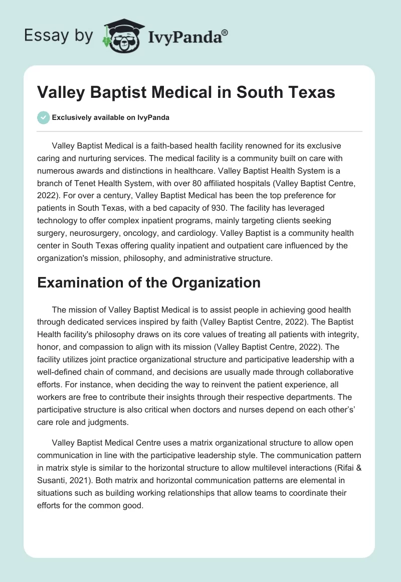 Valley Baptist Medical in South Texas. Page 1