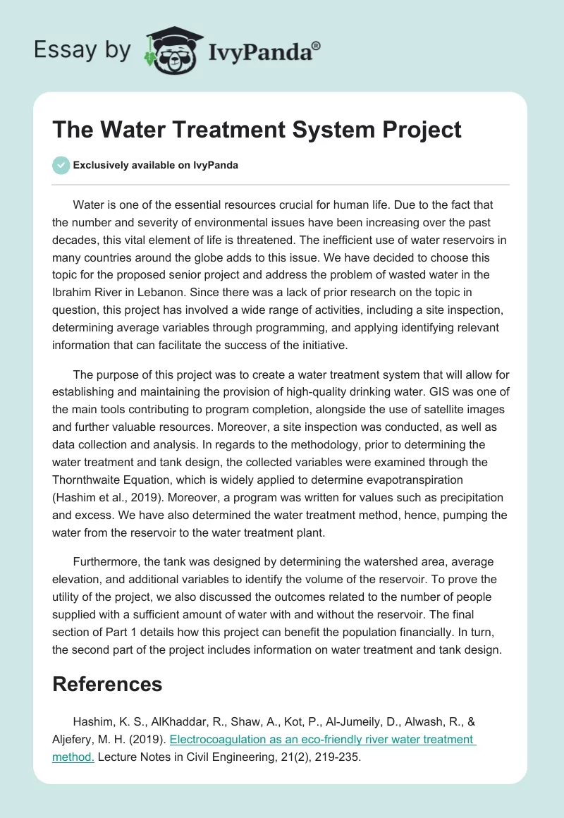 The Water Treatment System Project. Page 1