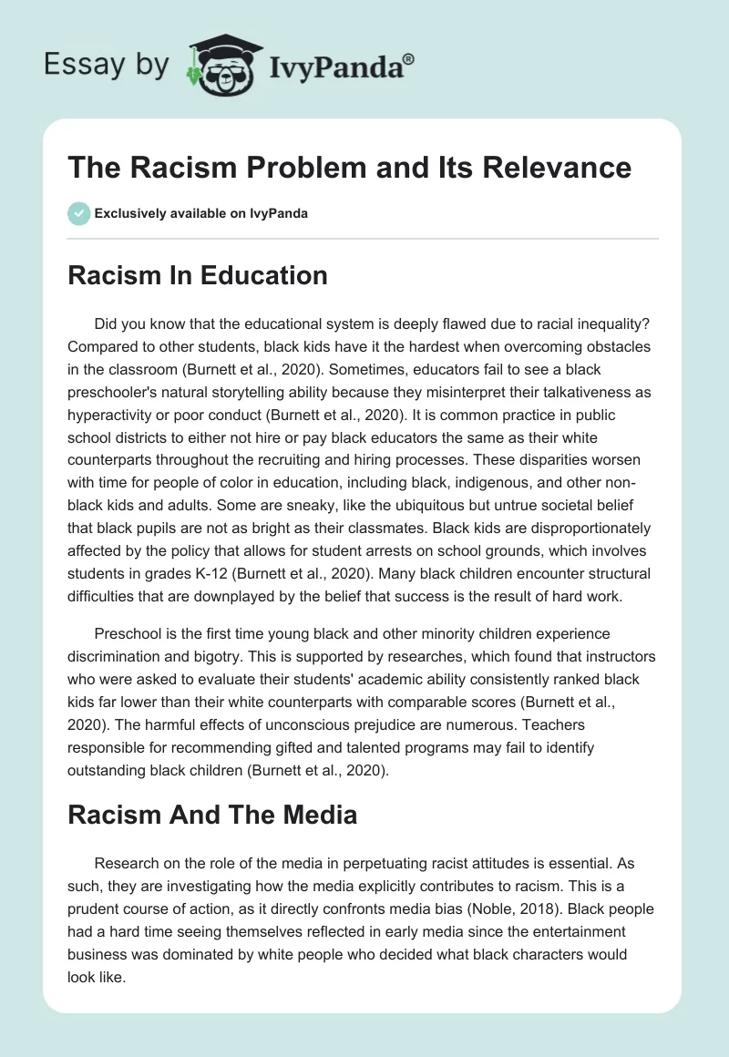 The Racism Problem and Its Relevance. Page 1