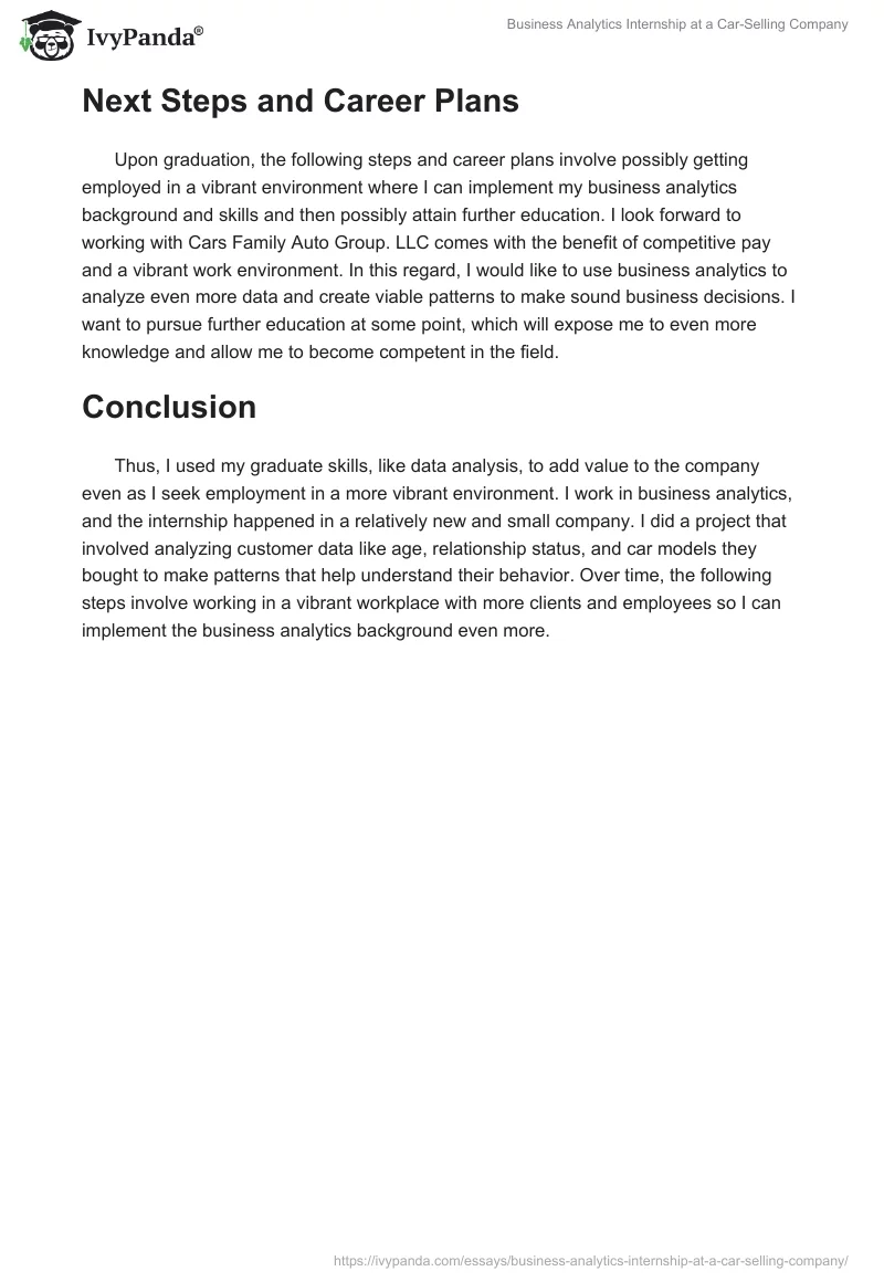 Business Analytics Internship at a Car-Selling Company. Page 3