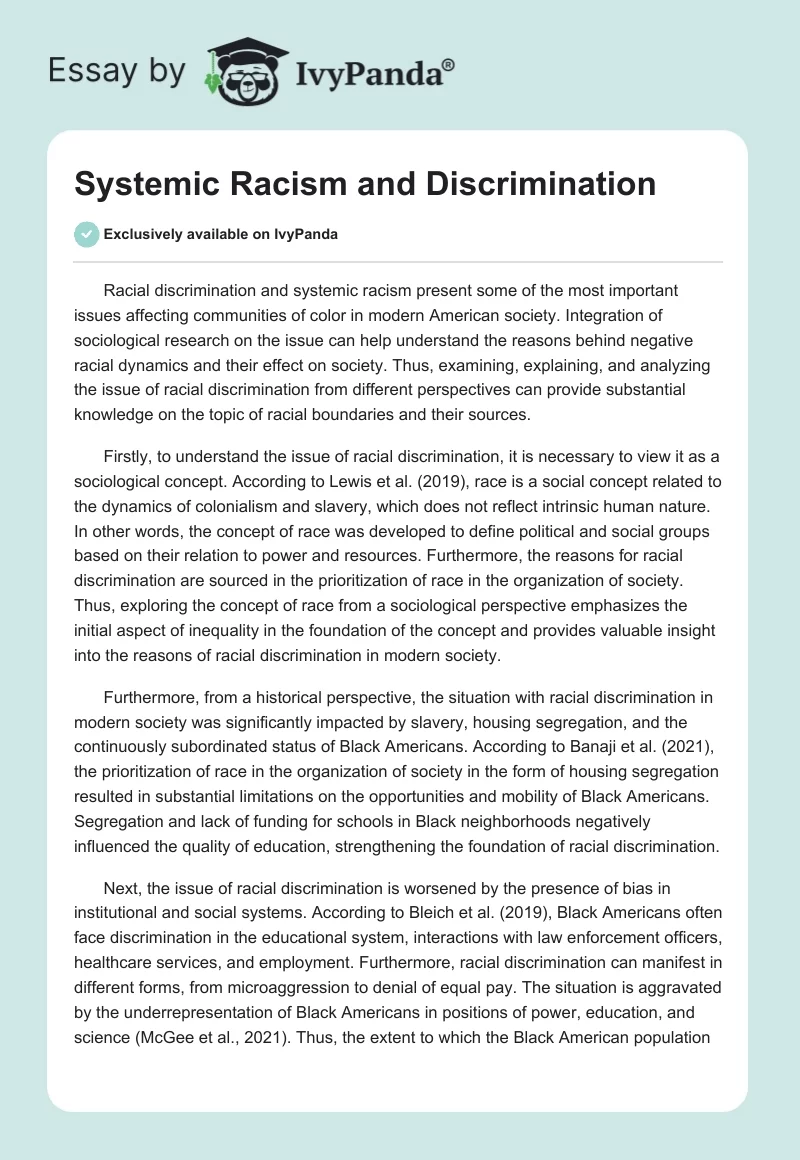 Systemic Racism and Discrimination. Page 1