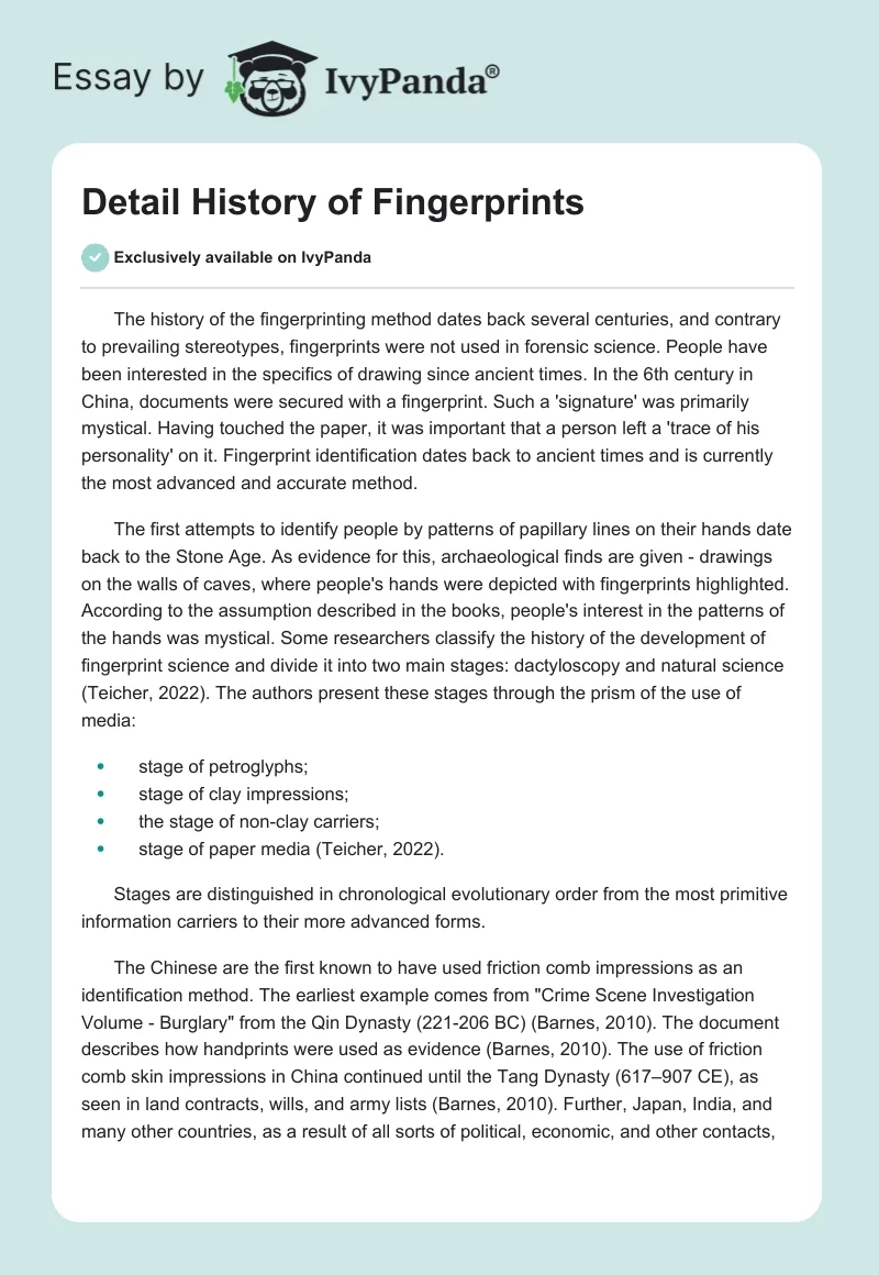 Detail History of Fingerprints. Page 1