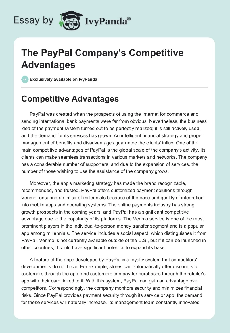 The PayPal Company's Competitive Advantages. Page 1
