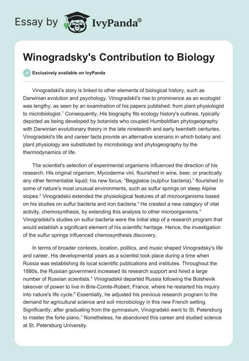 Winogradsky's Contribution to Biology. Page 1