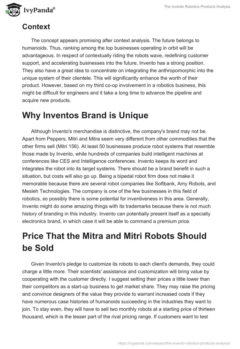 The Invento Robotics Products Analysis. Page 4