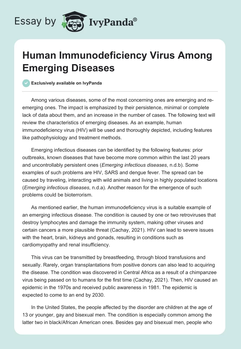 Human Immunodeficiency Virus Among Emerging Diseases. Page 1
