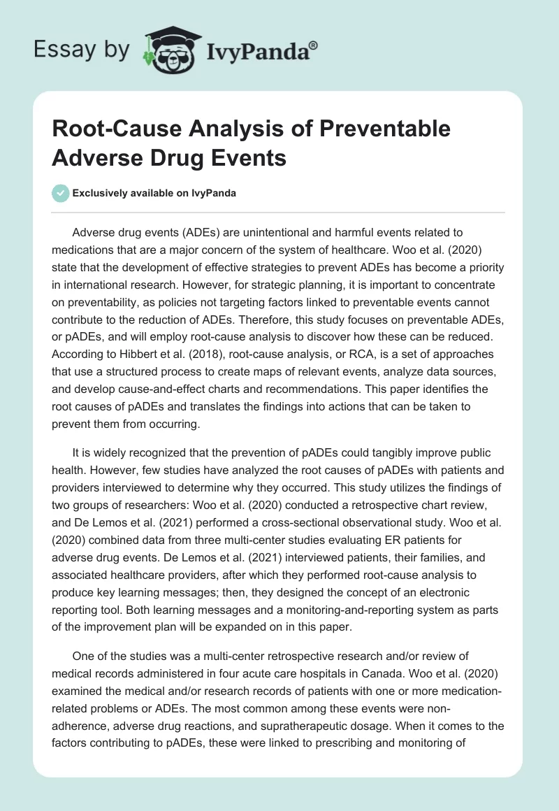 Root-Cause Analysis of Preventable Adverse Drug Events. Page 1