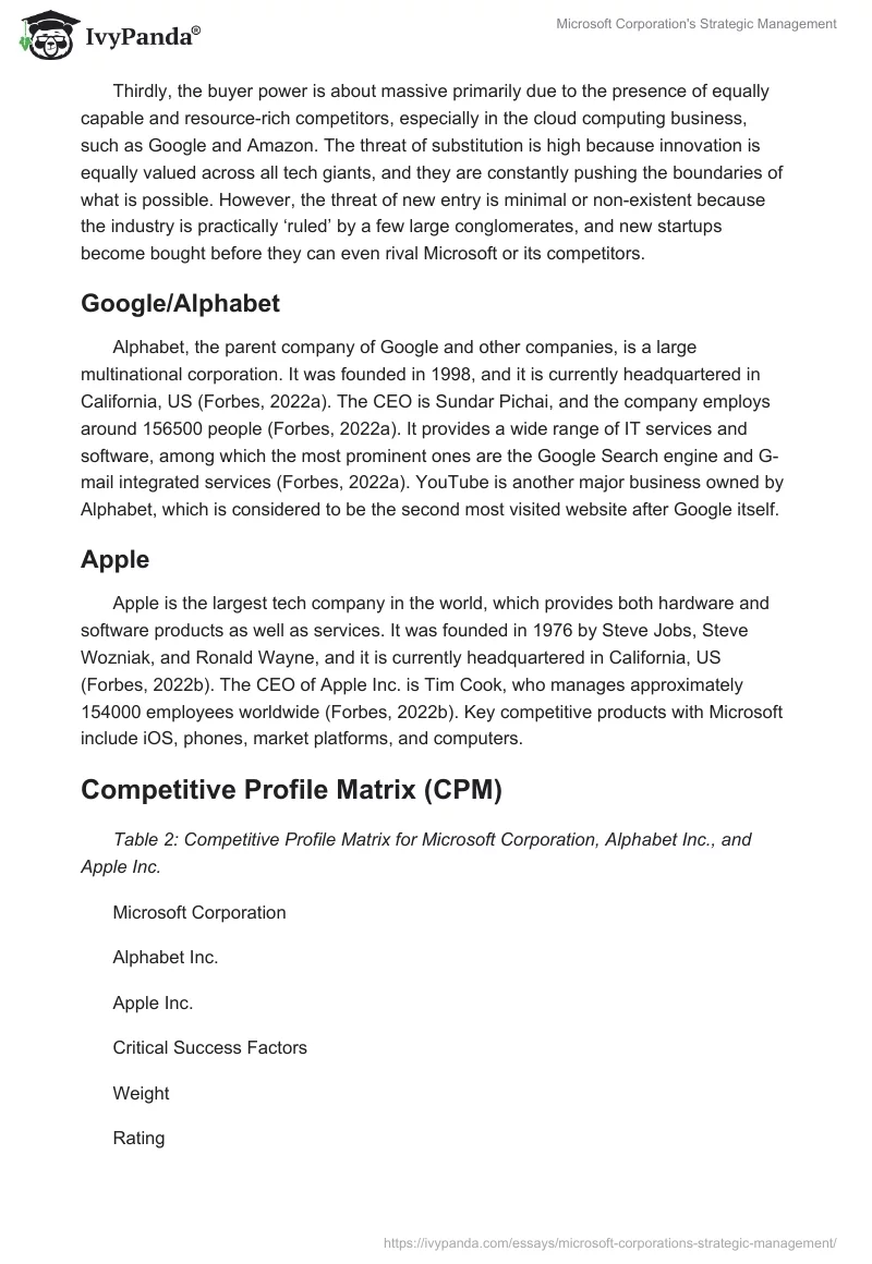 Microsoft Corporation's Strategic Management. Page 4