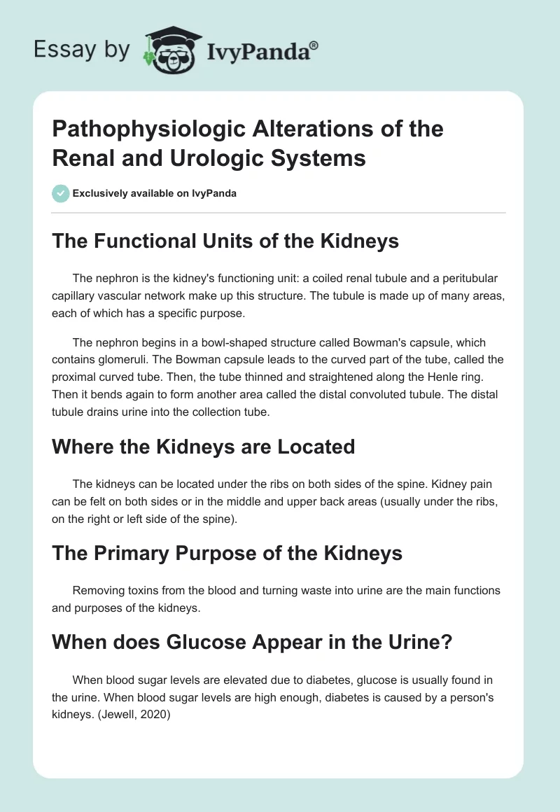 Pathophysiologic Alterations of the Renal and Urologic Systems. Page 1