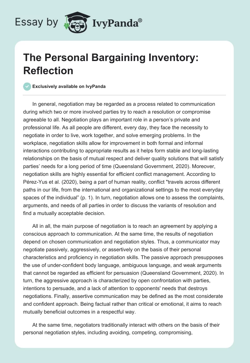 week 2 critical thinking personal bargaining inventory
