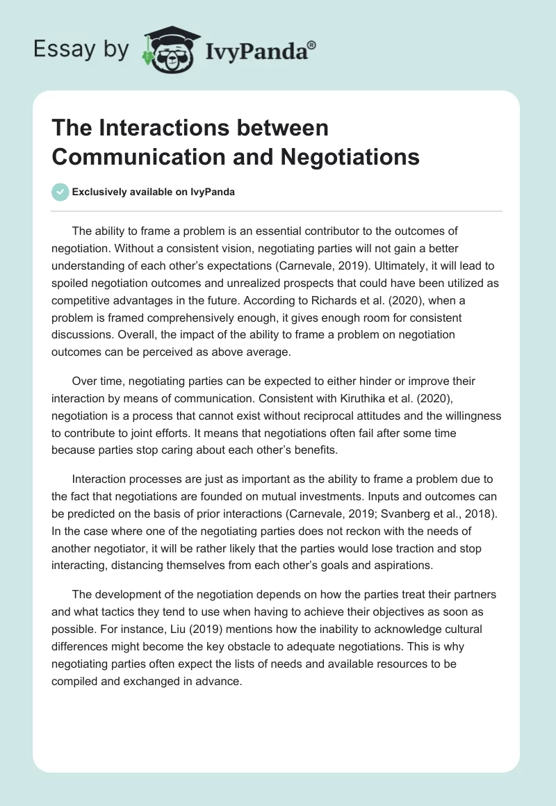 The Interactions Between Communication and Negotiations. Page 1