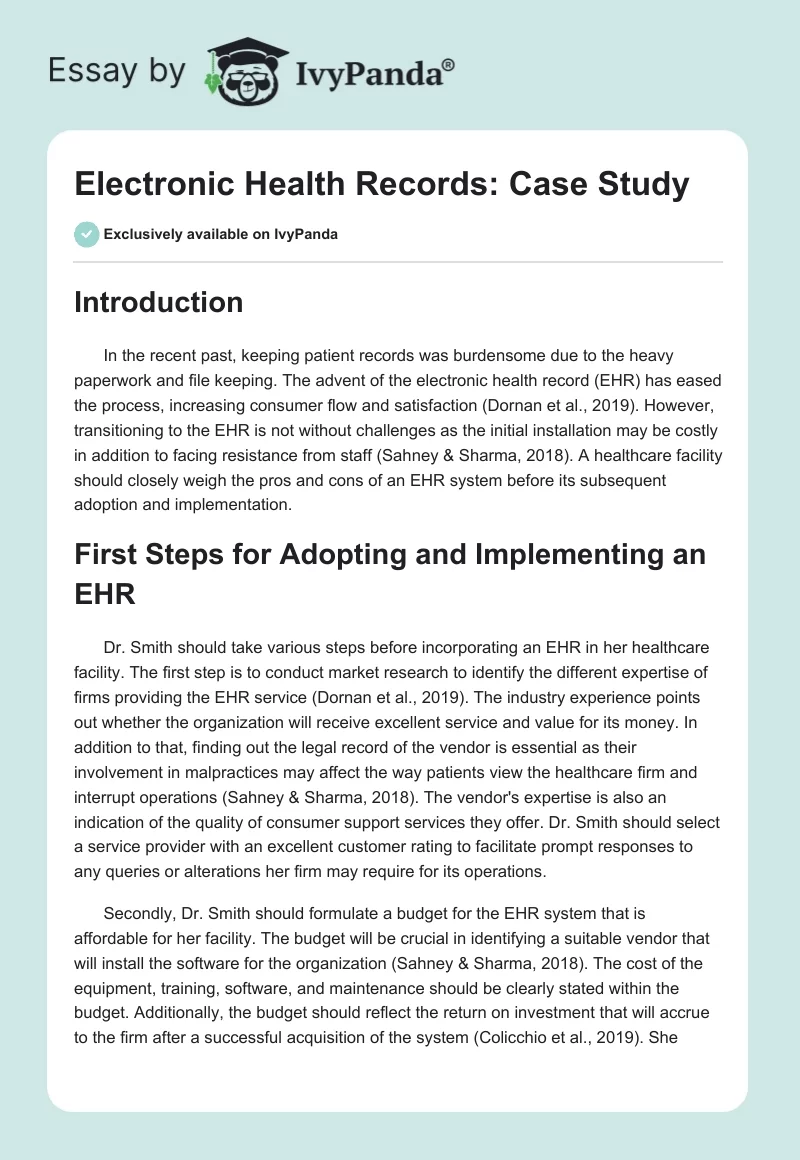 Electronic Health Records: Case Study. Page 1
