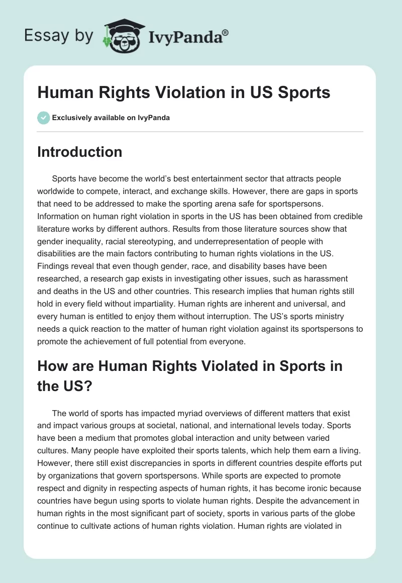 Human Rights Violation in US Sports. Page 1