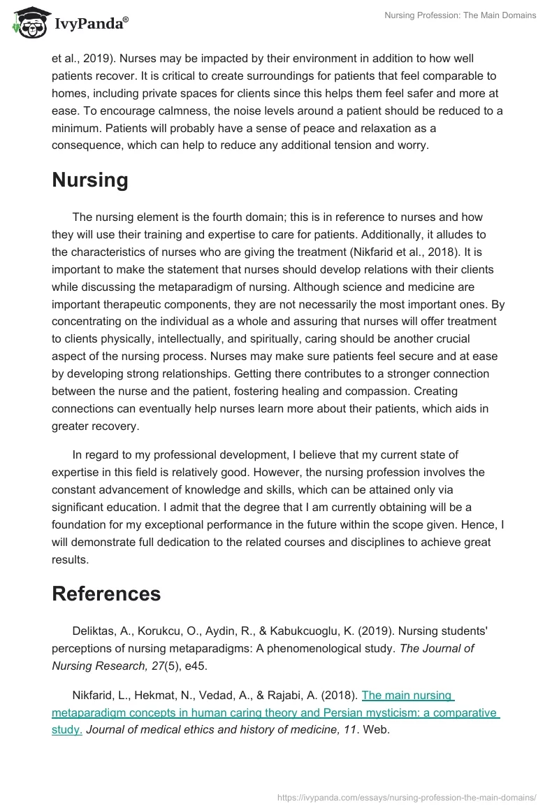 Nursing Profession: The Main Domains - 607 Words | Essay Example