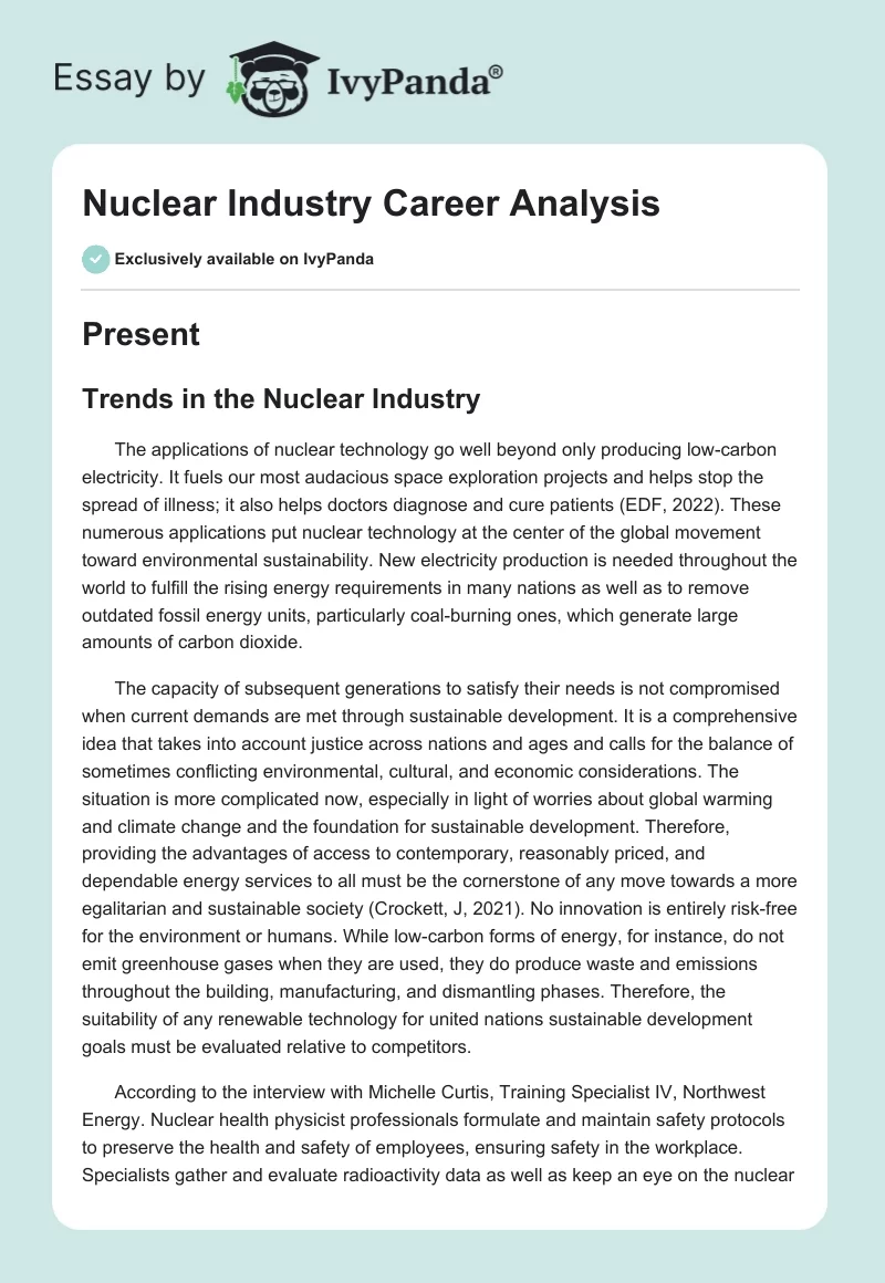 Nuclear Industry Career Analysis. Page 1