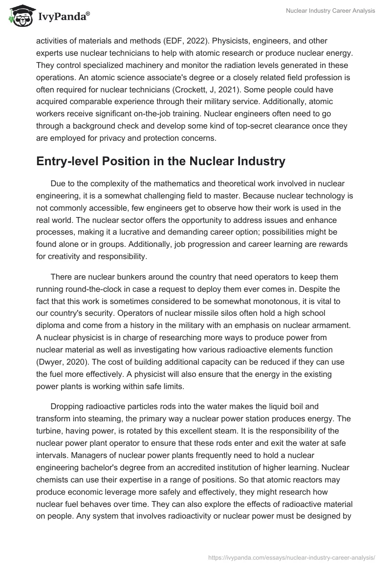 Nuclear Industry Career Analysis. Page 2