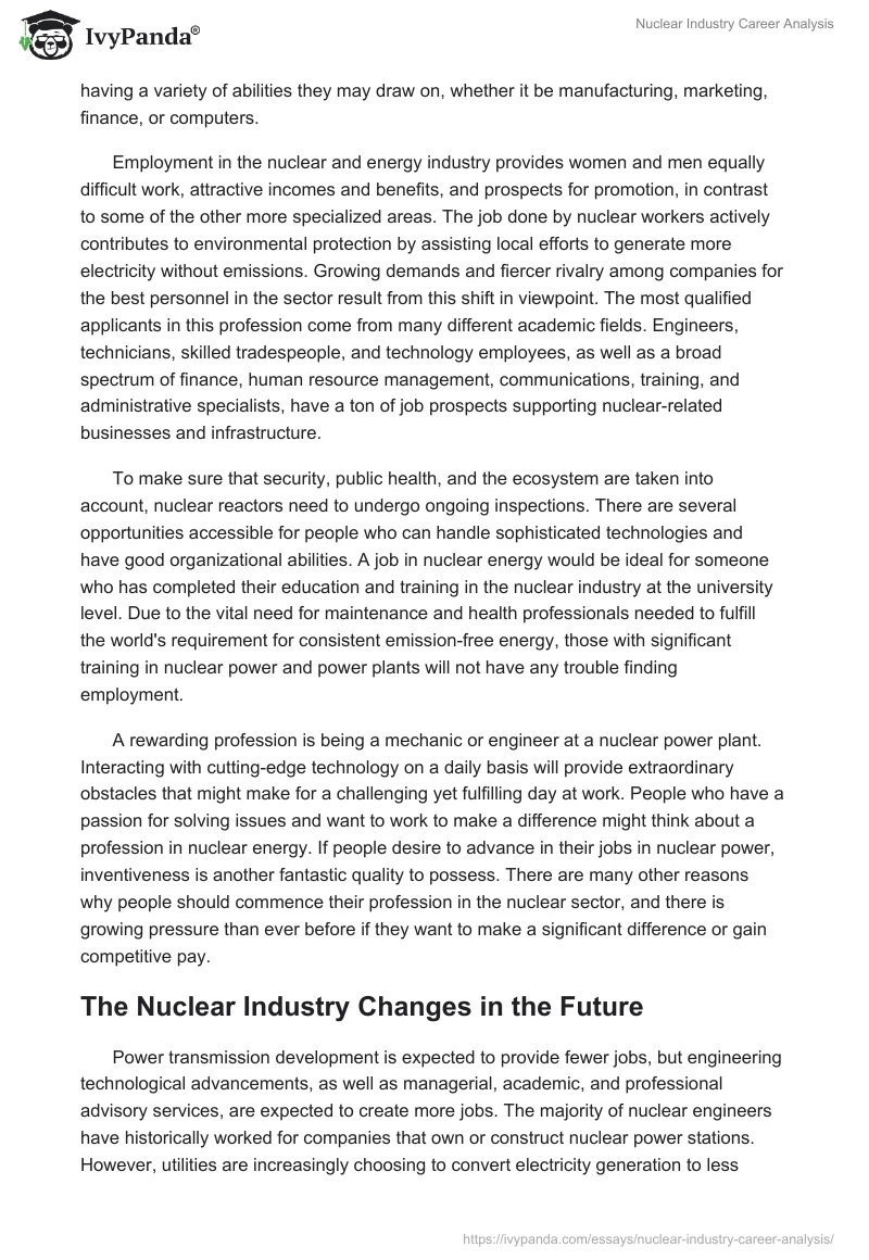 Nuclear Industry Career Analysis. Page 4