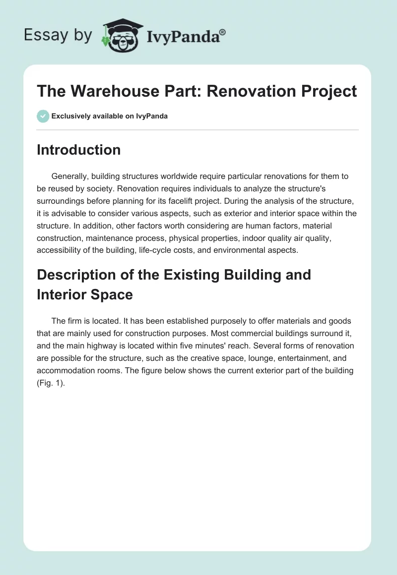 The Warehouse Part: Renovation Project. Page 1