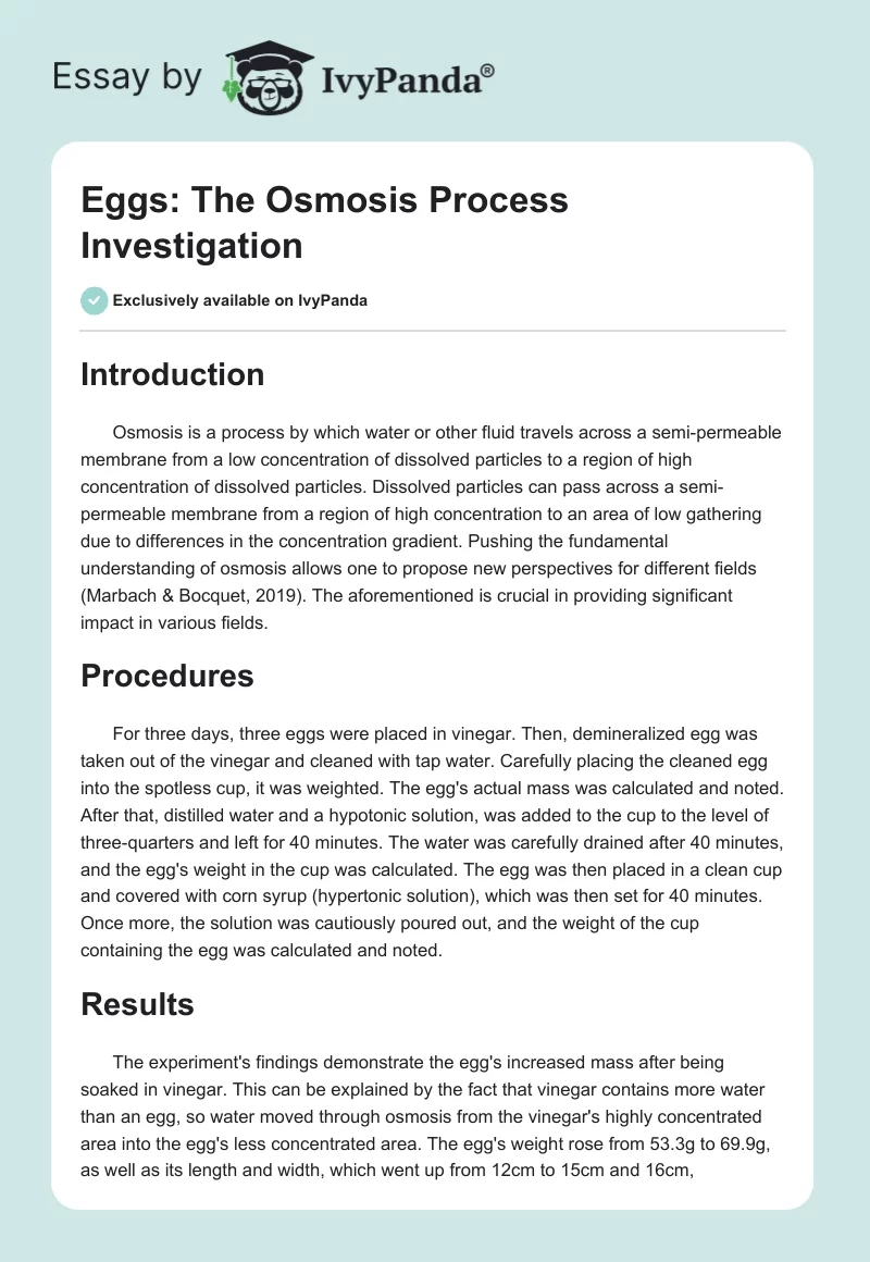 Eggs: The Osmosis Process Investigation. Page 1