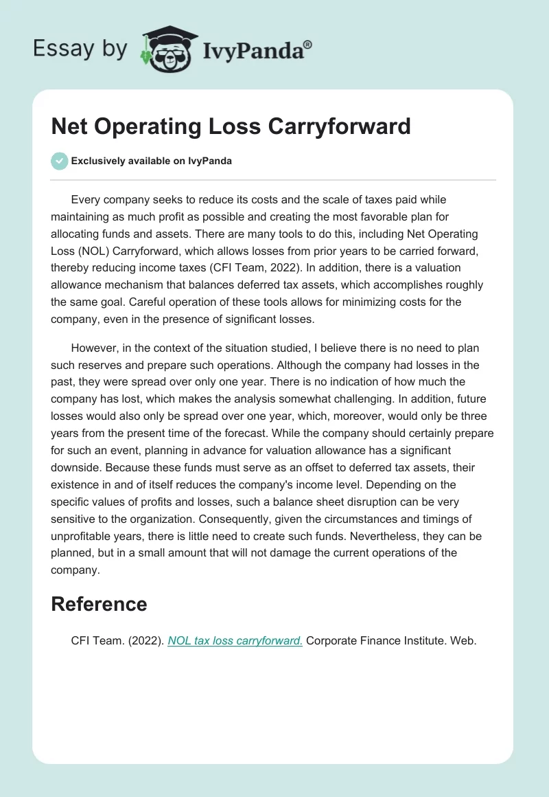 Net Operating Loss Carryforward. Page 1