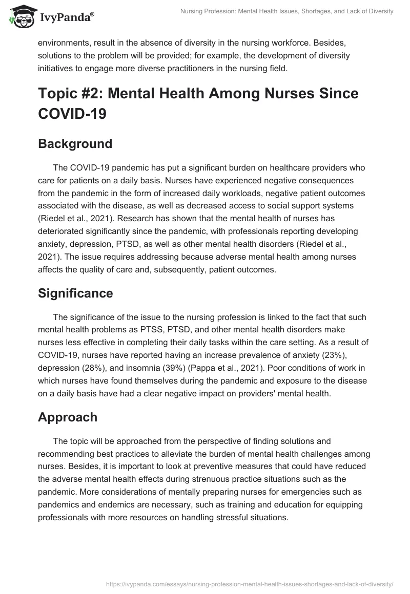 Nursing Profession: Mental Health Issues, Shortages, and Lack of Diversity. Page 2
