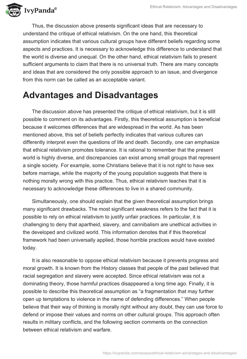 Ethical Relativism: Advantages and Disadvantages. Page 2