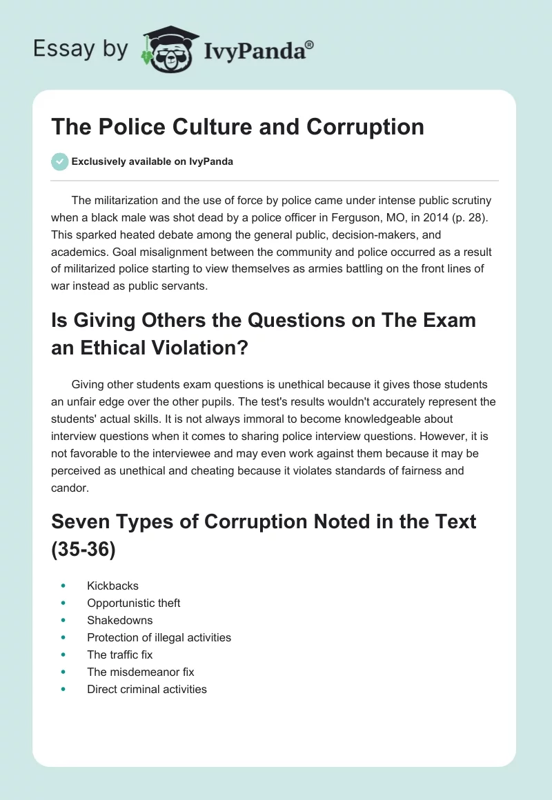The Police Culture and Corruption. Page 1
