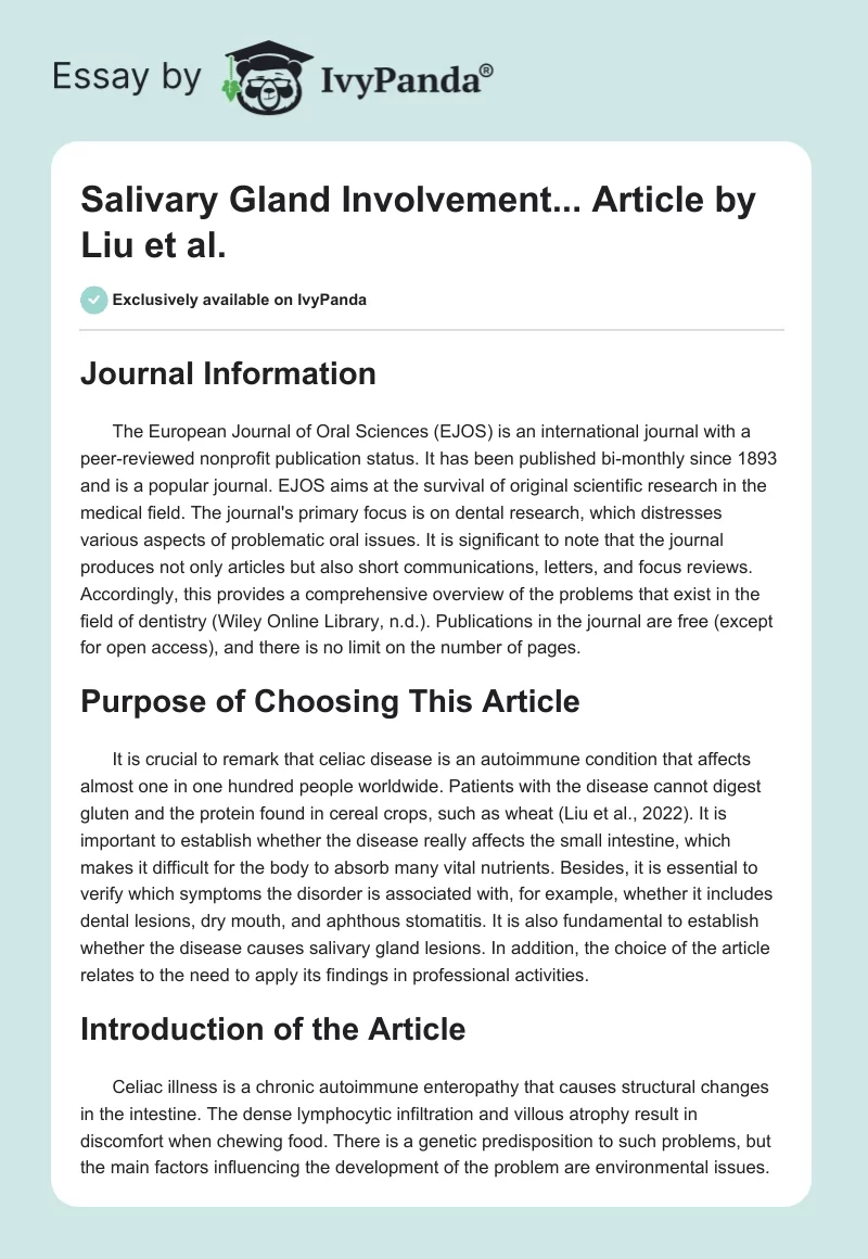 "Salivary Gland Involvement..." Article by Liu et al.. Page 1